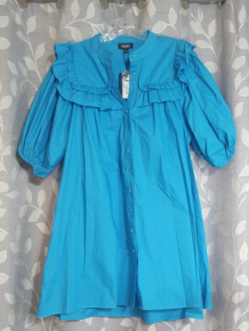 Gigio Turquoise Cotton Ruffle Collar Button Front Dress size L